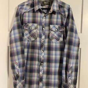 BKE Men's Multicolor Plaid Snap Shirt